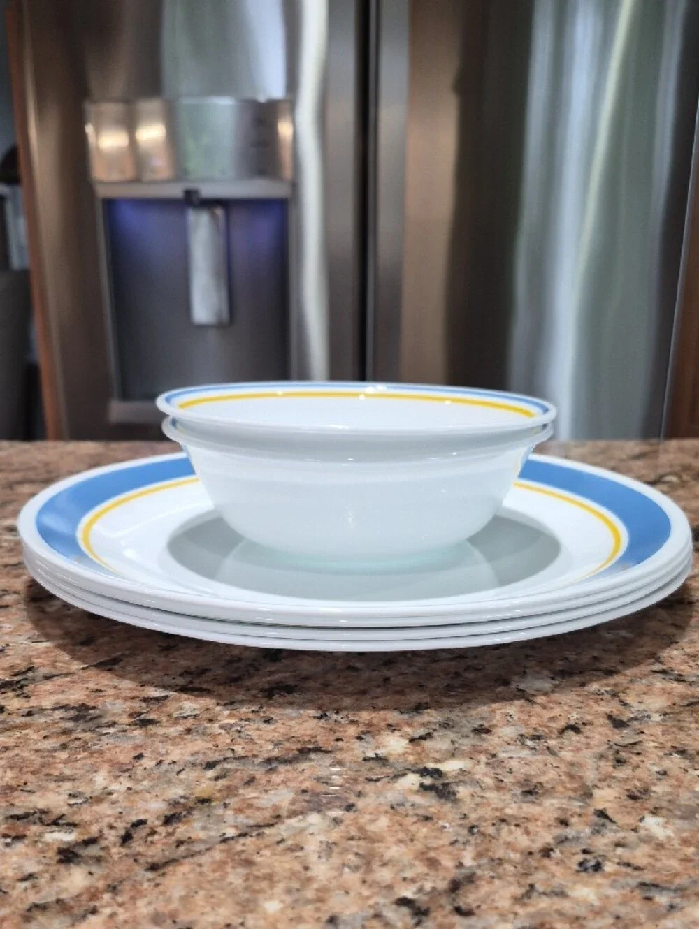 Corelle Haley White Dinnerware with Blue and Yellow Bands (6 Pieces)